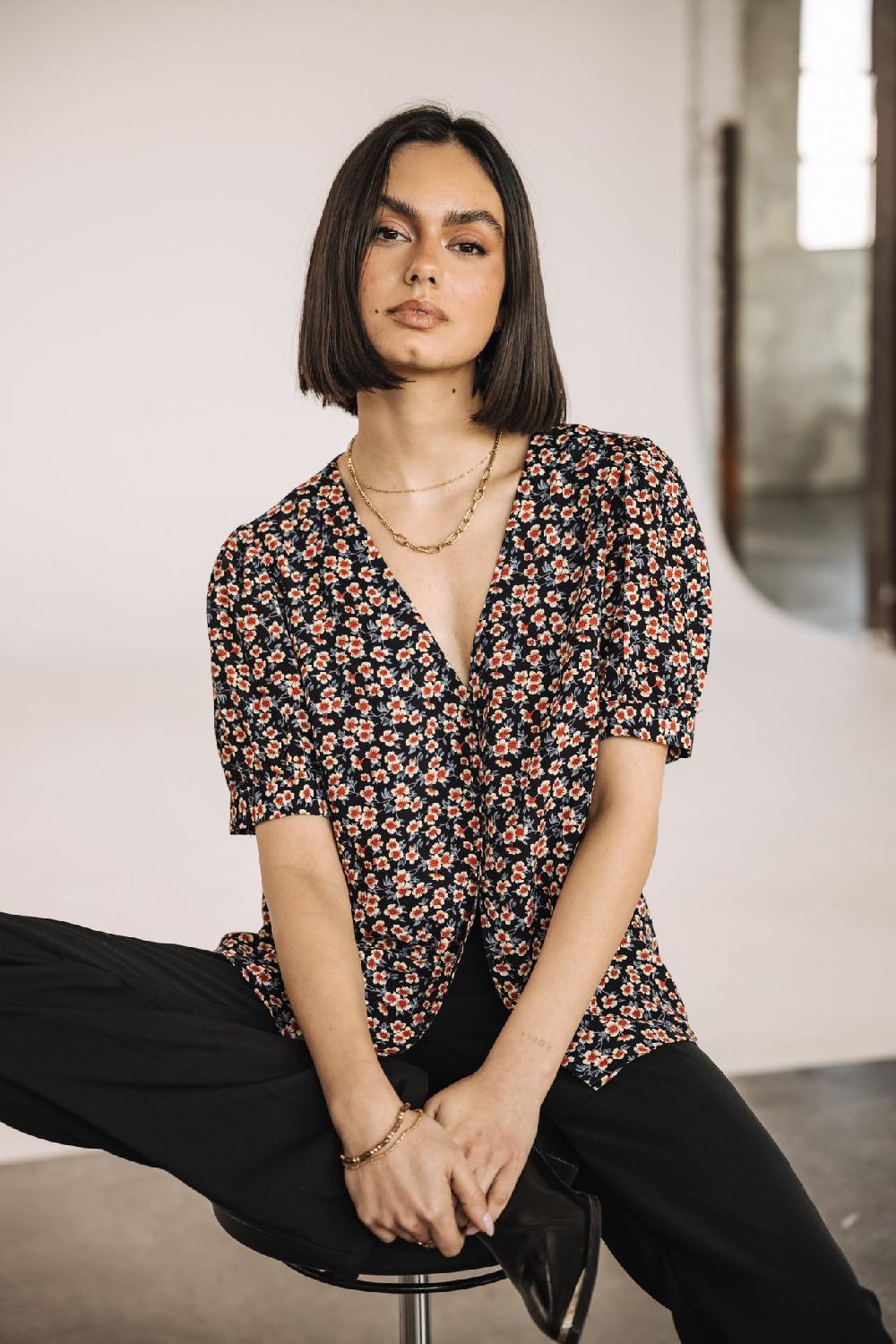 freeman t. porter Tobbia Ditsy Blouse à manches ballon Femme night sky