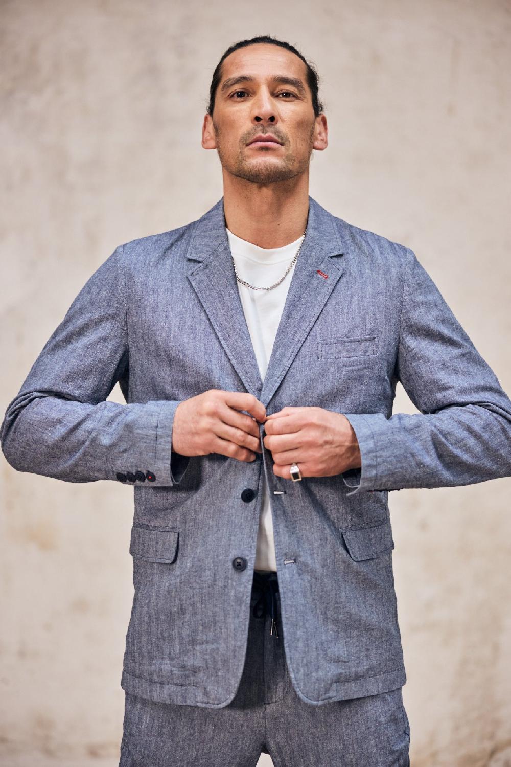 Freeman T. Porter Tomass Chevron Blazer Cintré Homme Ensign Blue