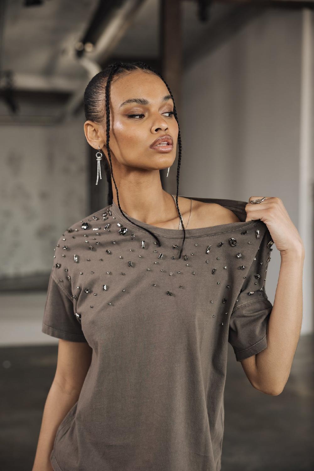 Freeman T. Porter Tomia Grunge T-shirt Diaments Femme Steeple Grey