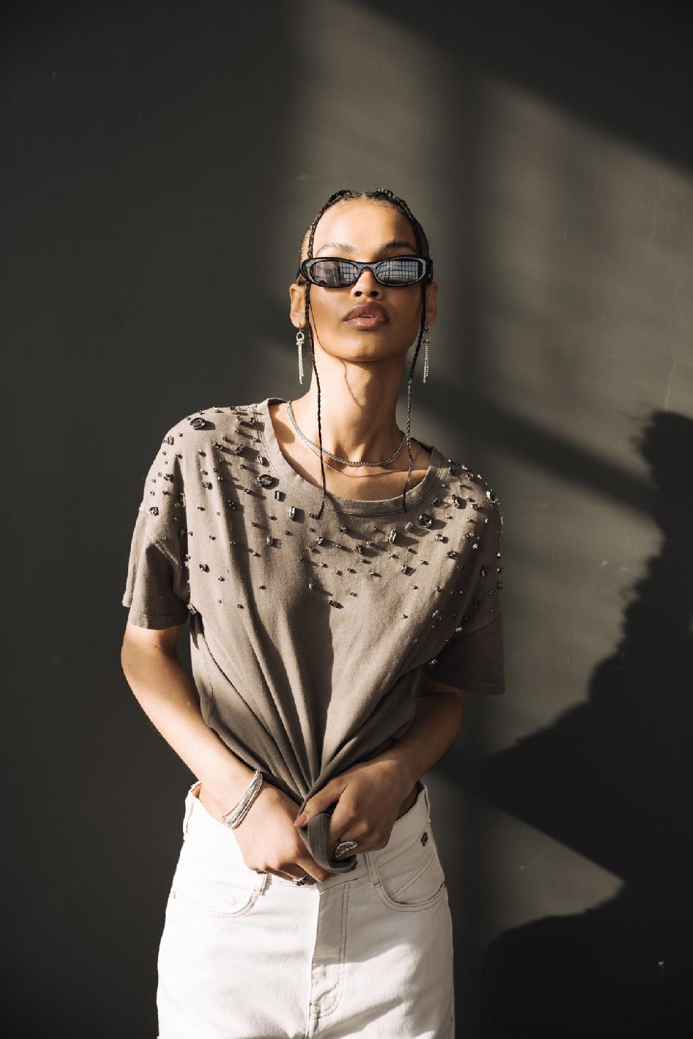 freeman t. porter Tomia Grunge T-shirt diaments Femme steeple grey