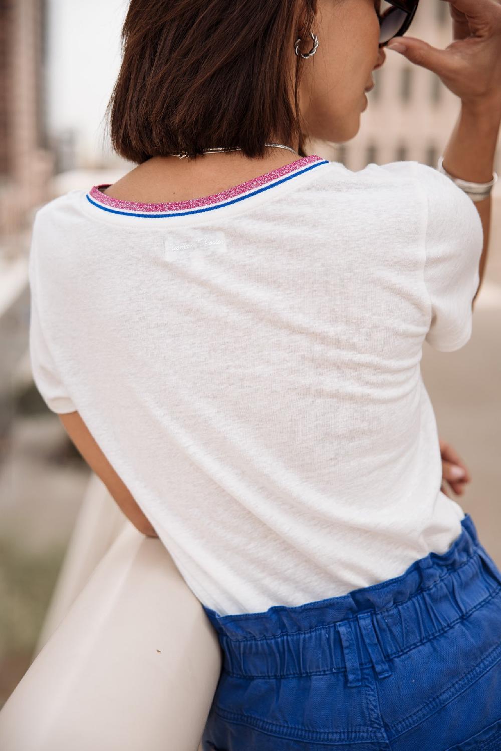 Freeman T. Porter Tonia Linen T-shirt Col V Femme White