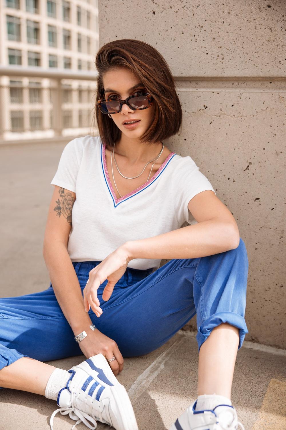 Freeman T. Porter Tonia Linen T-shirt Col V Femme White