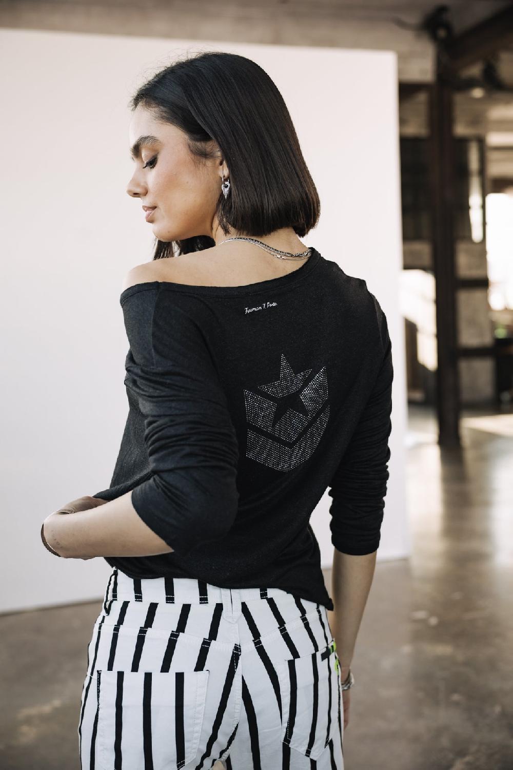 Freeman T. Porter Torina Icon T-shirt Logo En Strass Femme Black