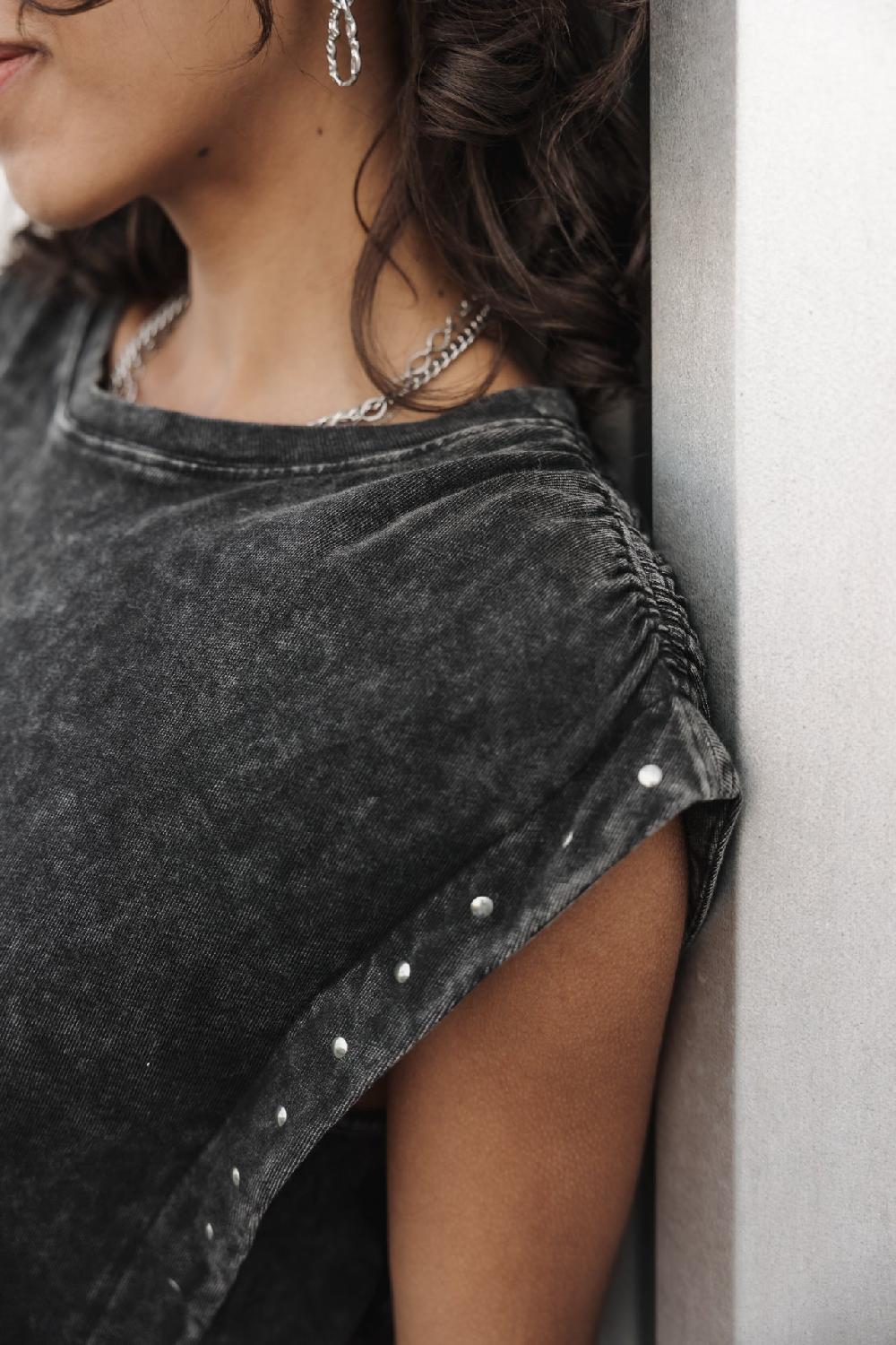 Freeman T. Porter Trenny Studs T-shirt Clouté Femme Old Black