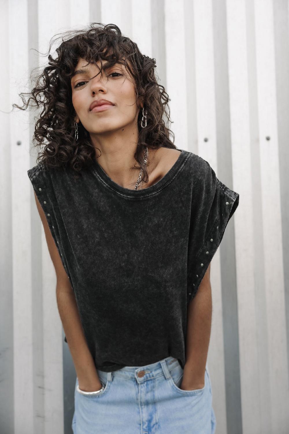 freeman t. porter Trenny Studs T-shirt clouté Femme old black