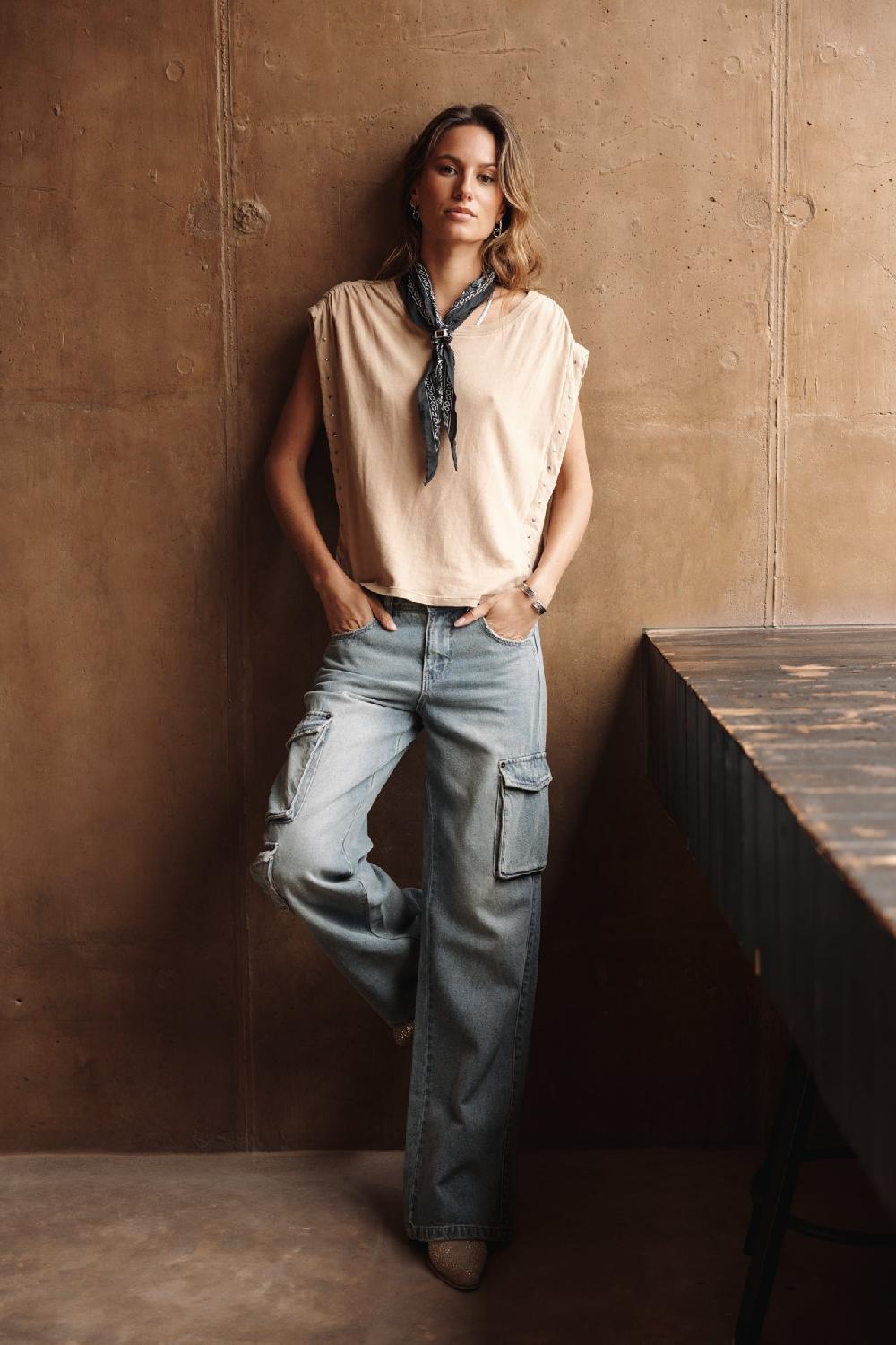 Freeman T. Porter Trenny Studs T-shirt Clouté Femme Tan