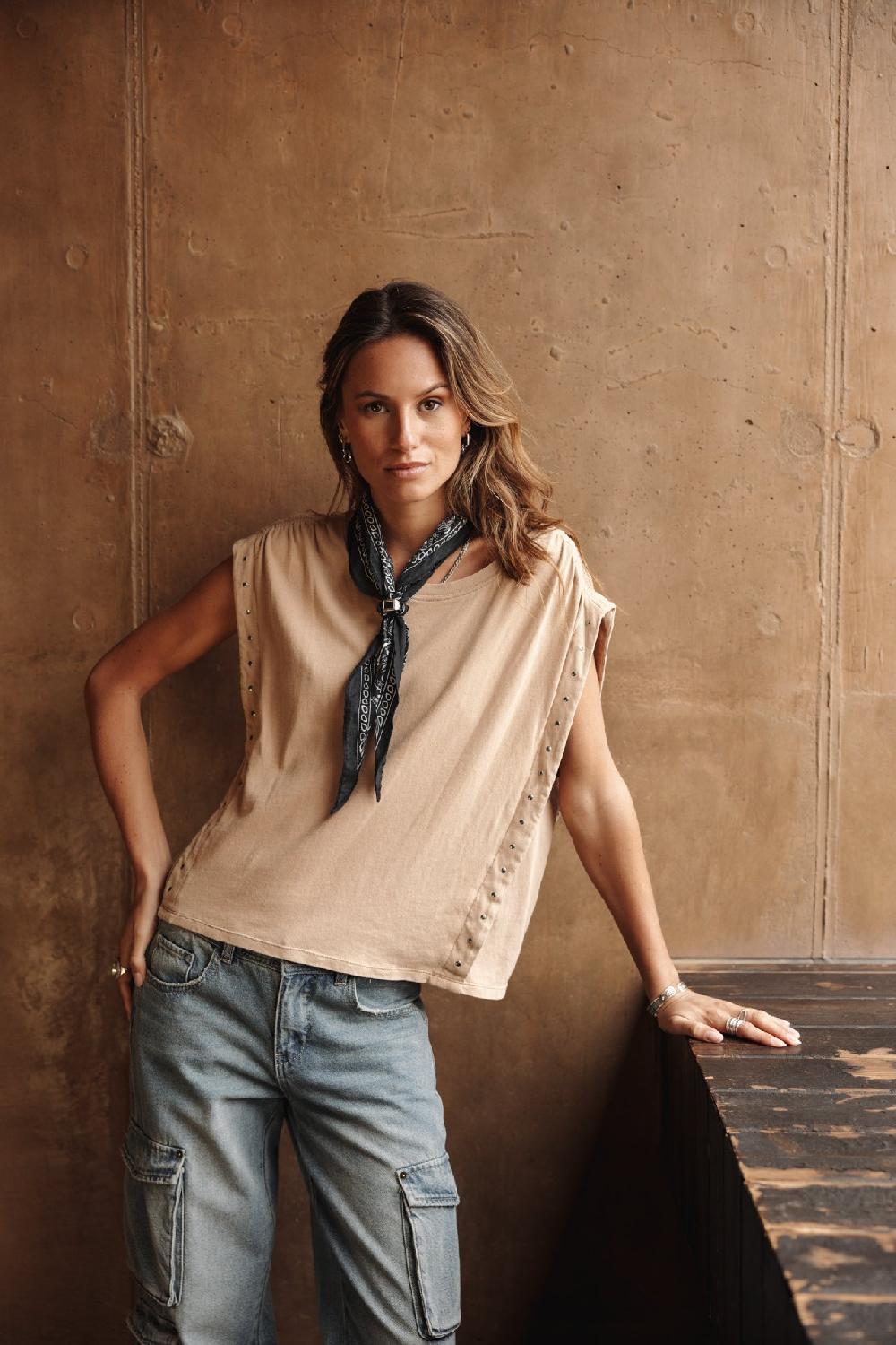 Freeman T. Porter Trenny Studs T-shirt Clouté Femme Tan