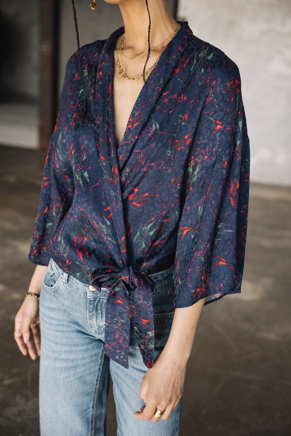 Freeman T. Porter Triane Carpe Koi Top Kimono Femme Navy