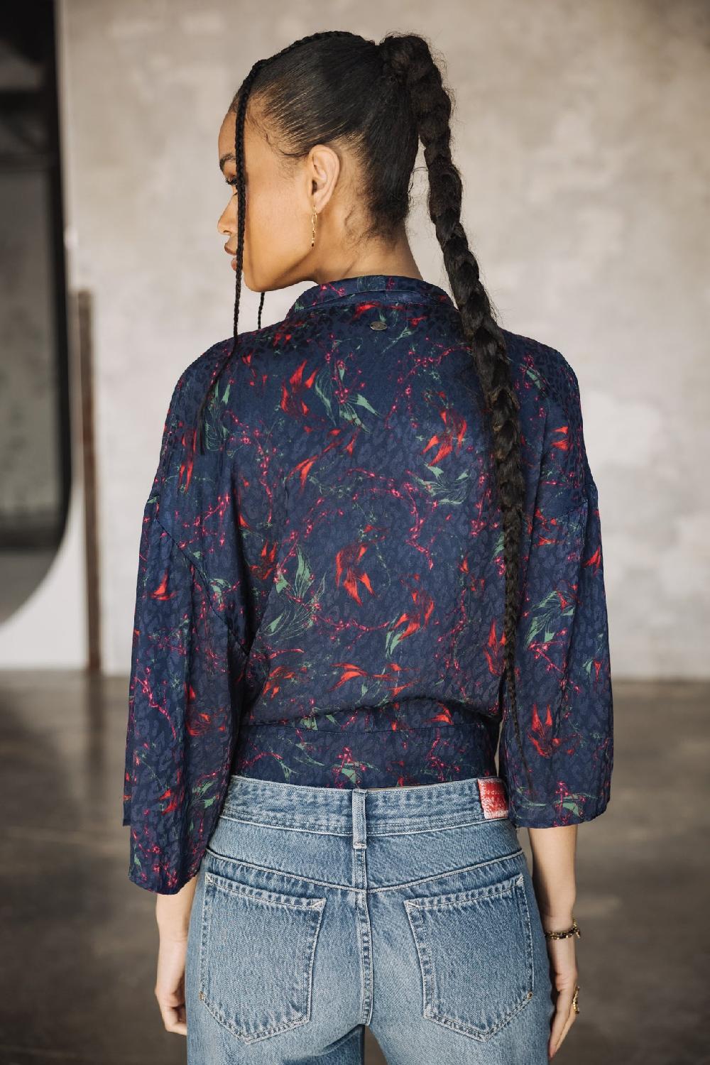 Freeman T. Porter Triane Carpe Koi Top Kimono Femme Navy