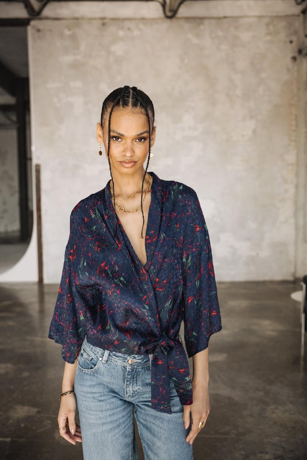 Freeman T. Porter Triane Carpe Koi Top Kimono Femme Navy