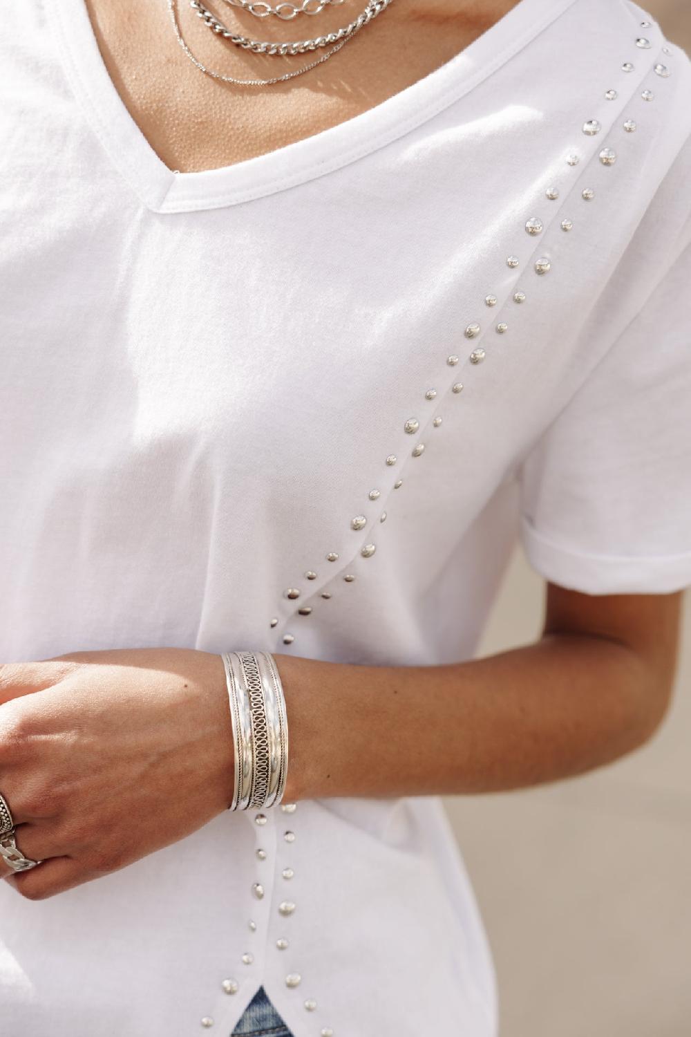 Freeman T. Porter Tribeta T-shirt Col V Clouté Femme White