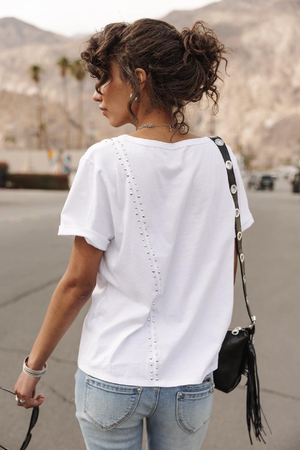 Freeman T. Porter Tribeta T-shirt Col V Clouté Femme White