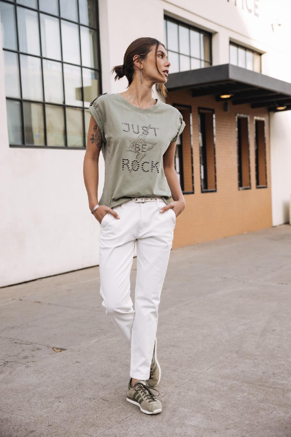 Freeman T. Porter Trisea Just Be Rock T-shirt Clouté Femme Light Khaki