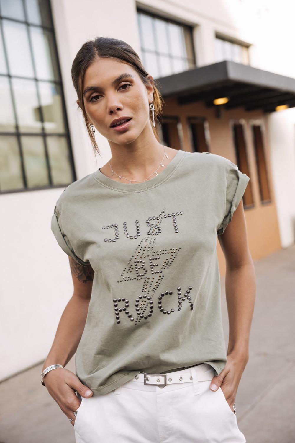 Freeman T. Porter Trisea Just Be Rock T-shirt Clouté Femme Light Khaki