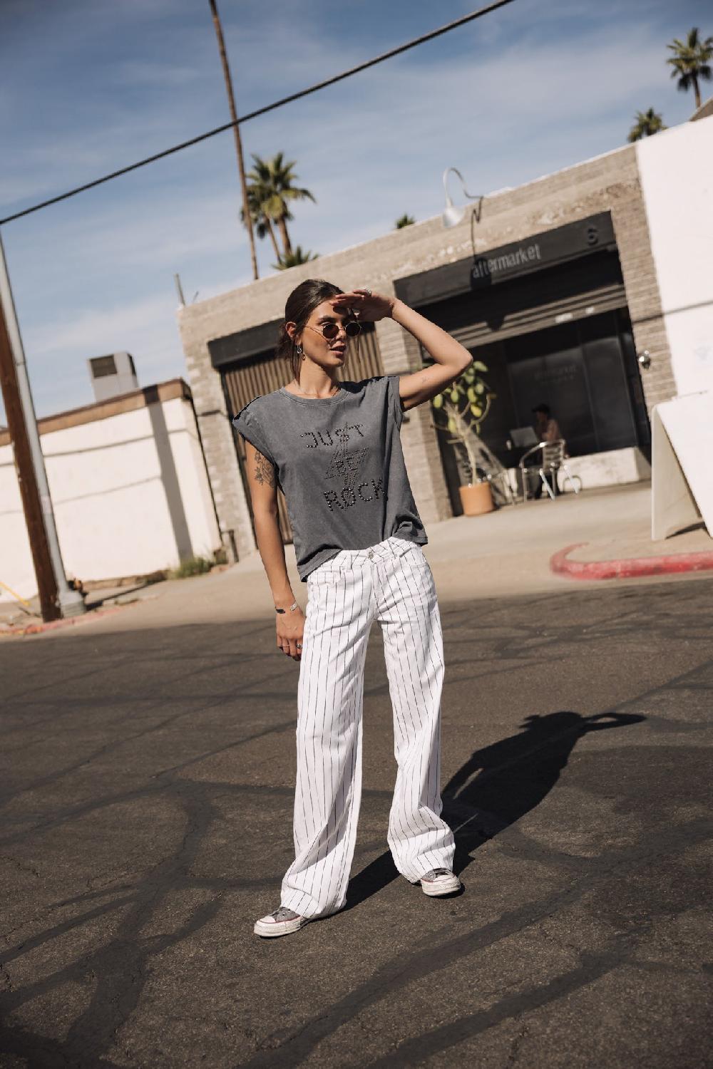 Freeman T. Porter Trisea Just Be Rock T-shirt Clouté Femme Medium Grey