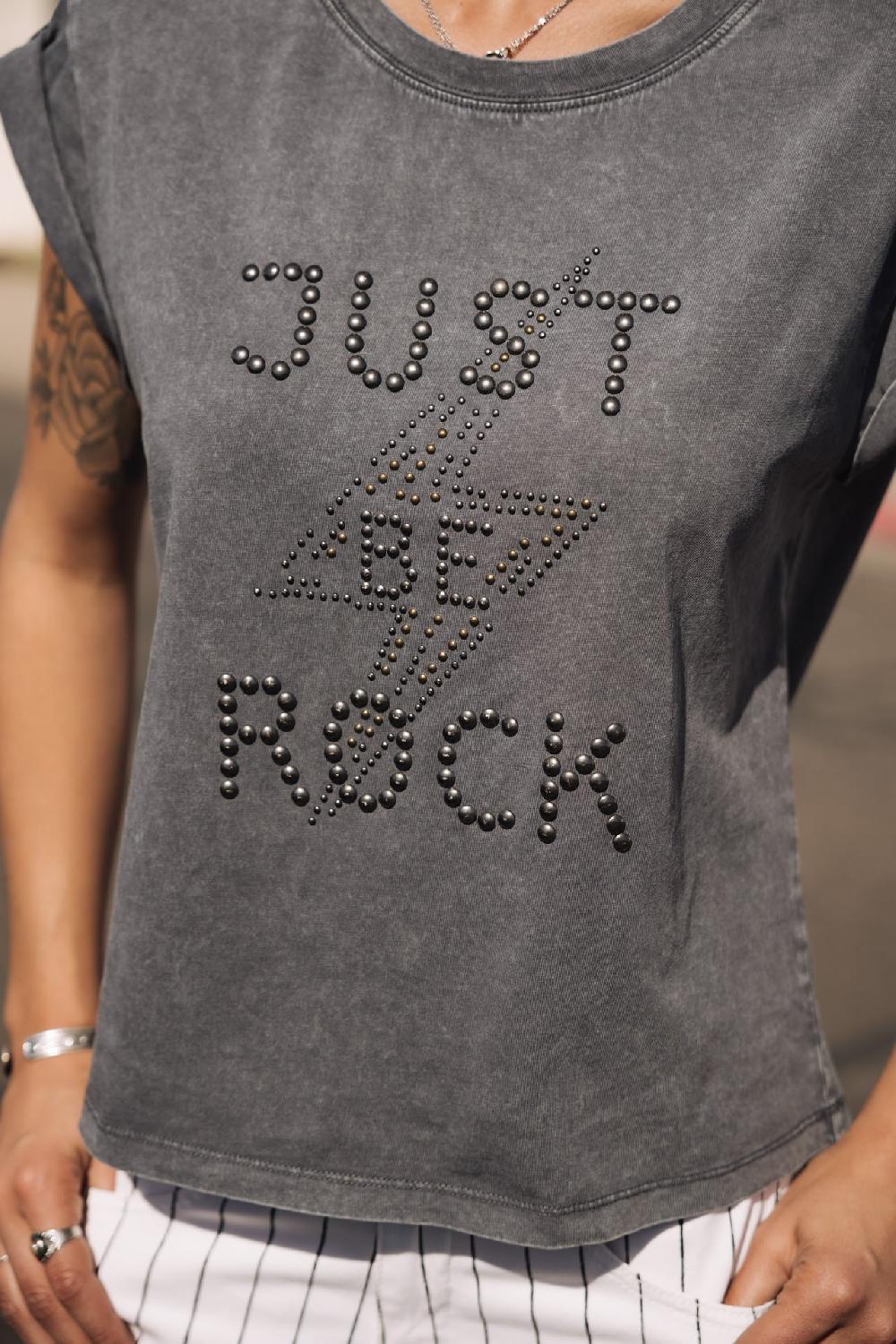 Freeman T. Porter Trisea Just Be Rock T-shirt Clouté Femme Medium Grey