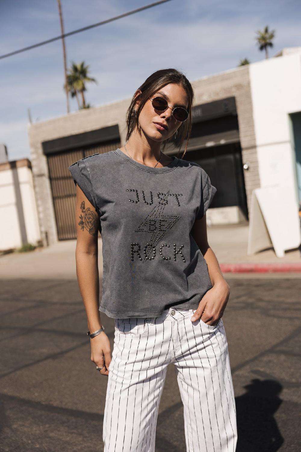 freeman t. porter Trisea Just Be Rock T-shirt clouté Femme medium grey