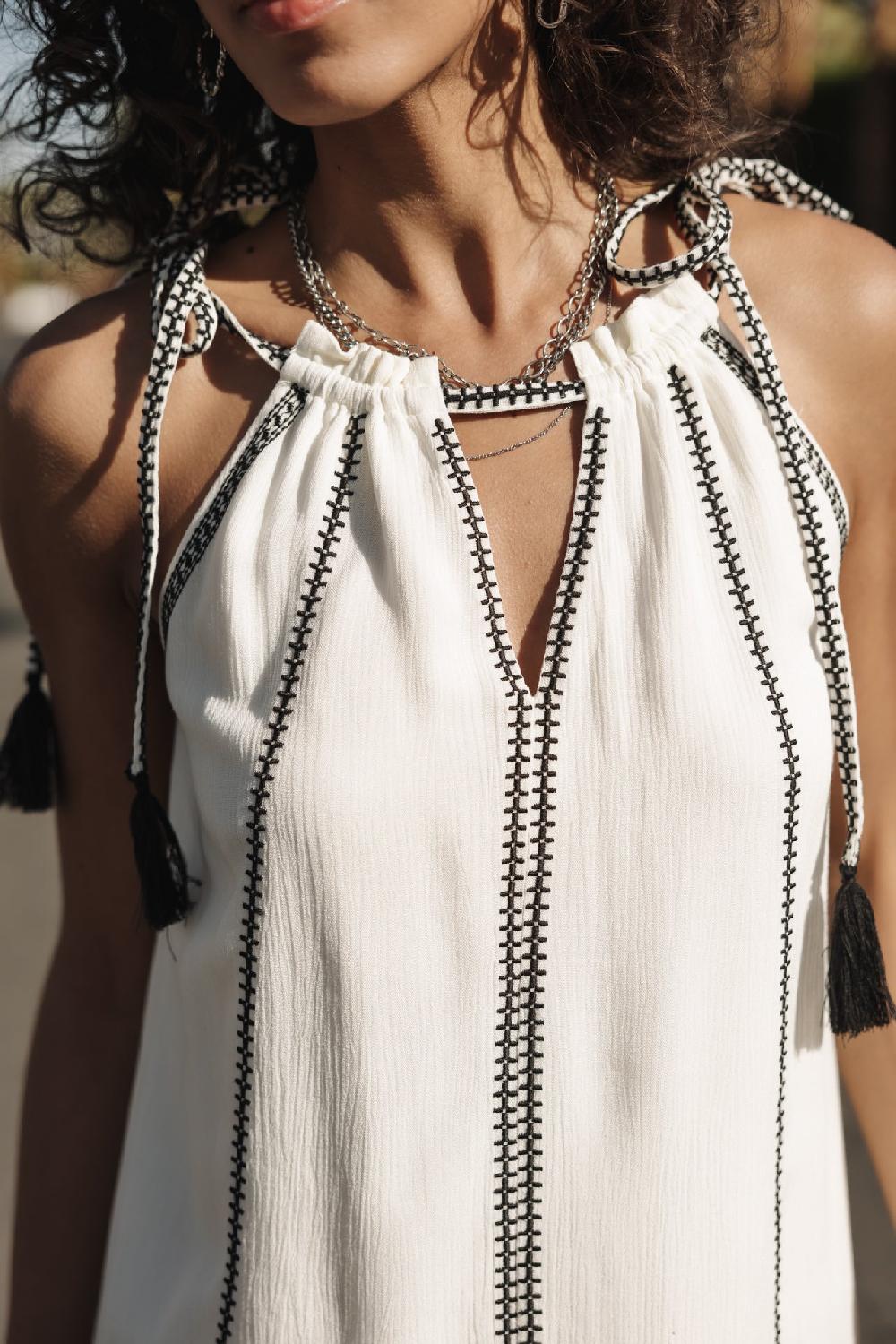 Freeman T. Porter Trolly Plain Top Ample Bretelles à Pompons Femme Off White