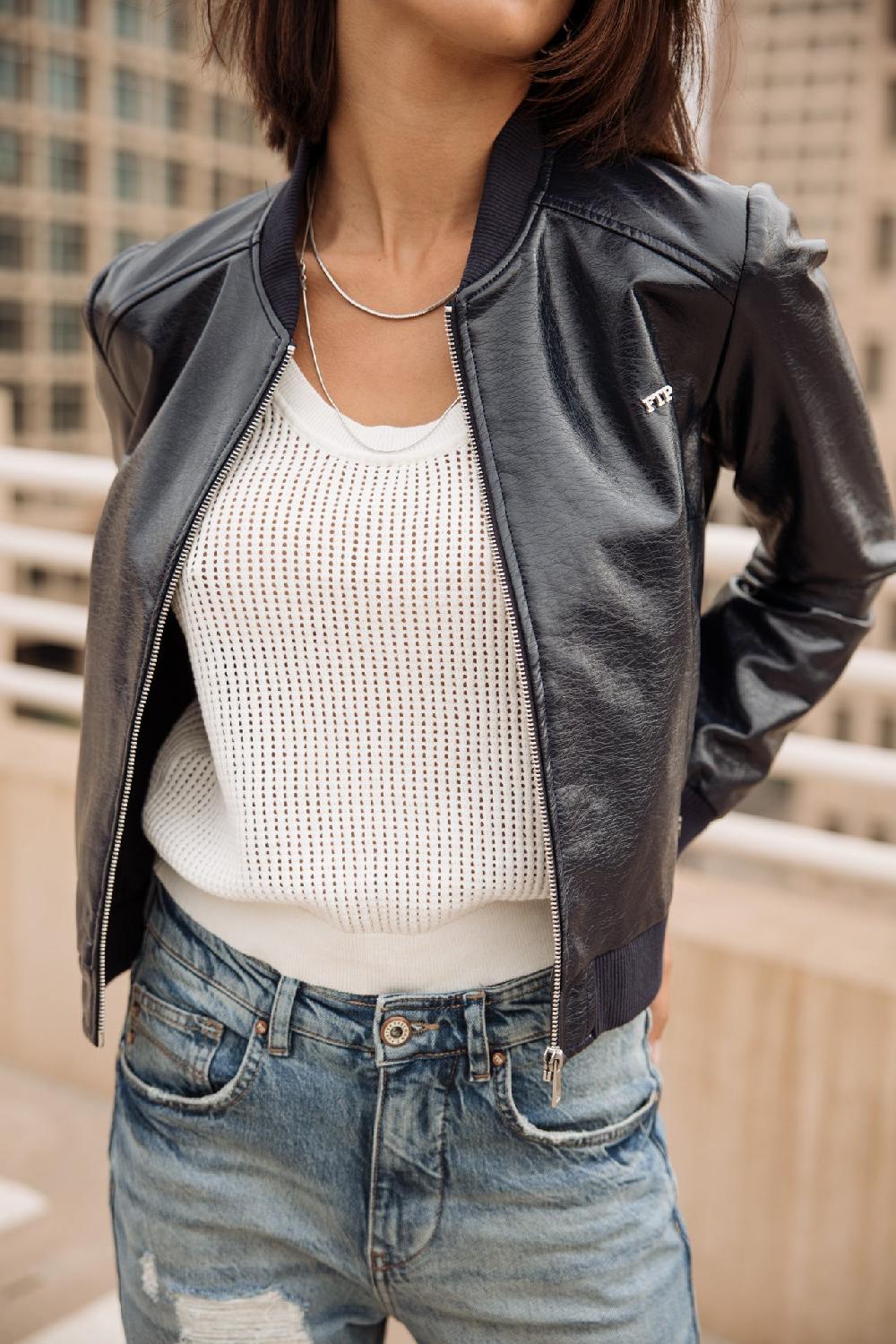 Freeman T. Porter Velona Vynil Bomber En Similicuir Femme Dark Navy