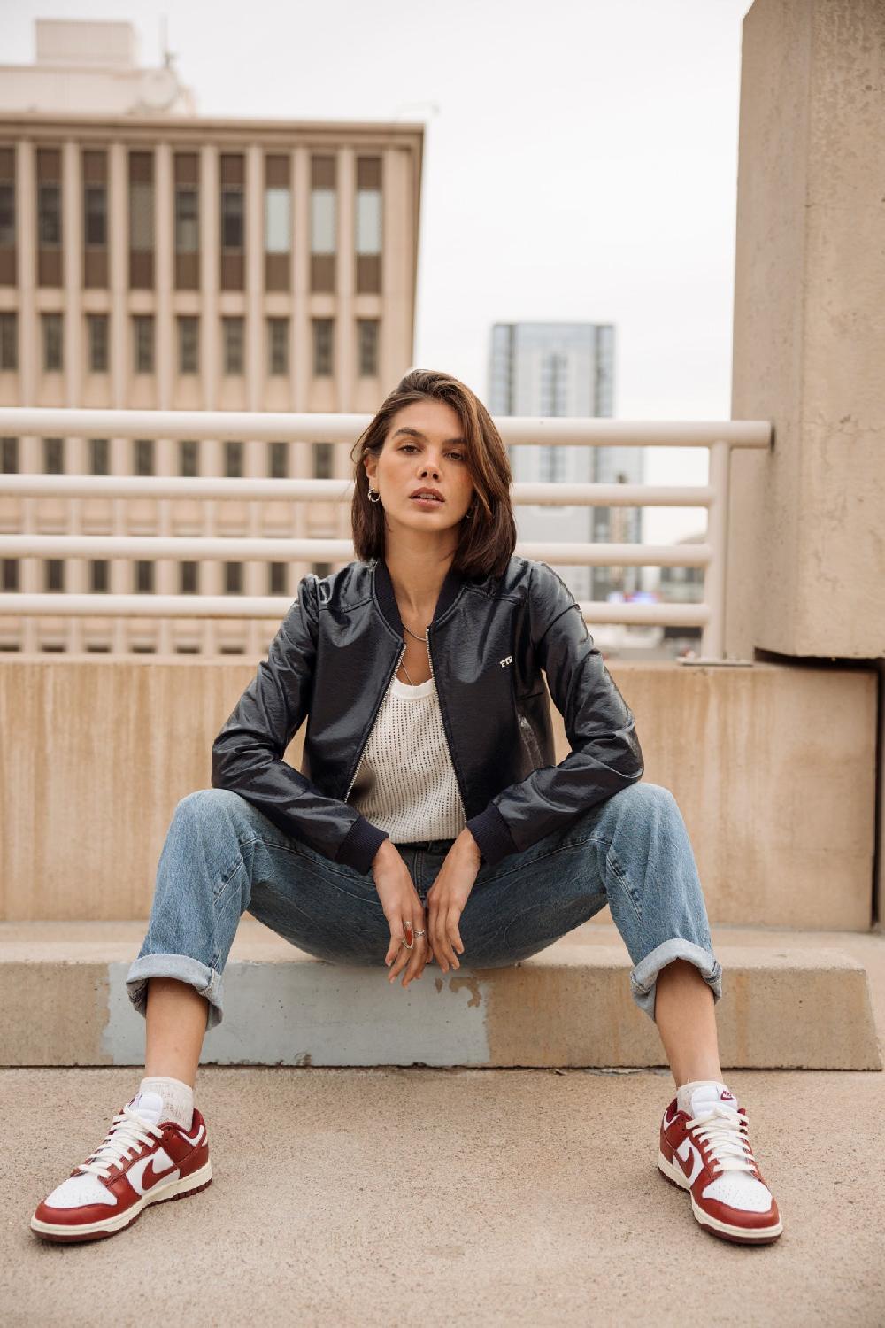 Freeman T. Porter Velona Vynil Bomber En Similicuir Femme Dark Navy