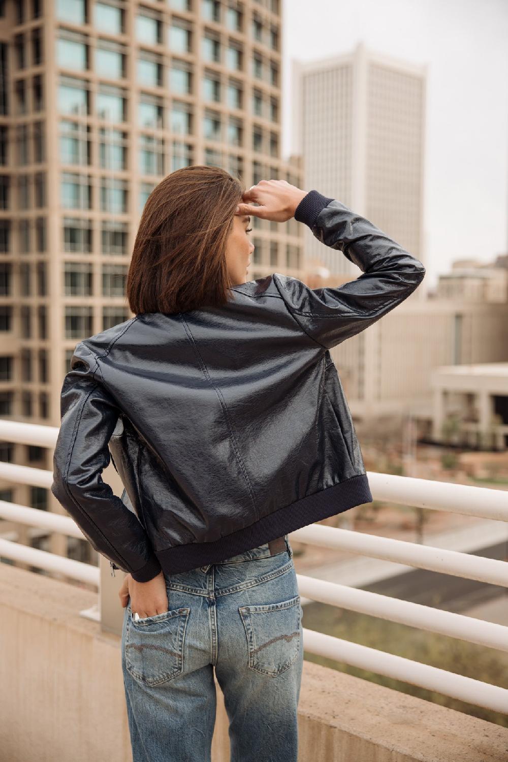 Freeman T. Porter Velona Vynil Bomber En Similicuir Femme Dark Navy