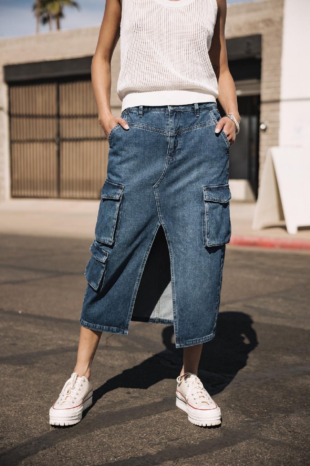 Freeman T. Porter Welby Denim Jupe Cargo Femme Pueblo