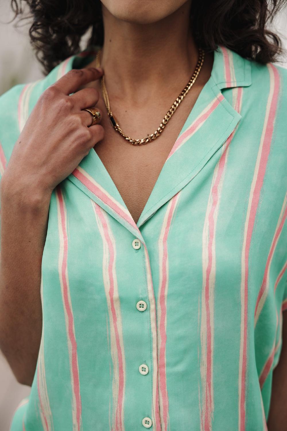 Freeman T. Porter Wina Crafty Stripe Chemise Fluide à Rayures Femme Deep Mint