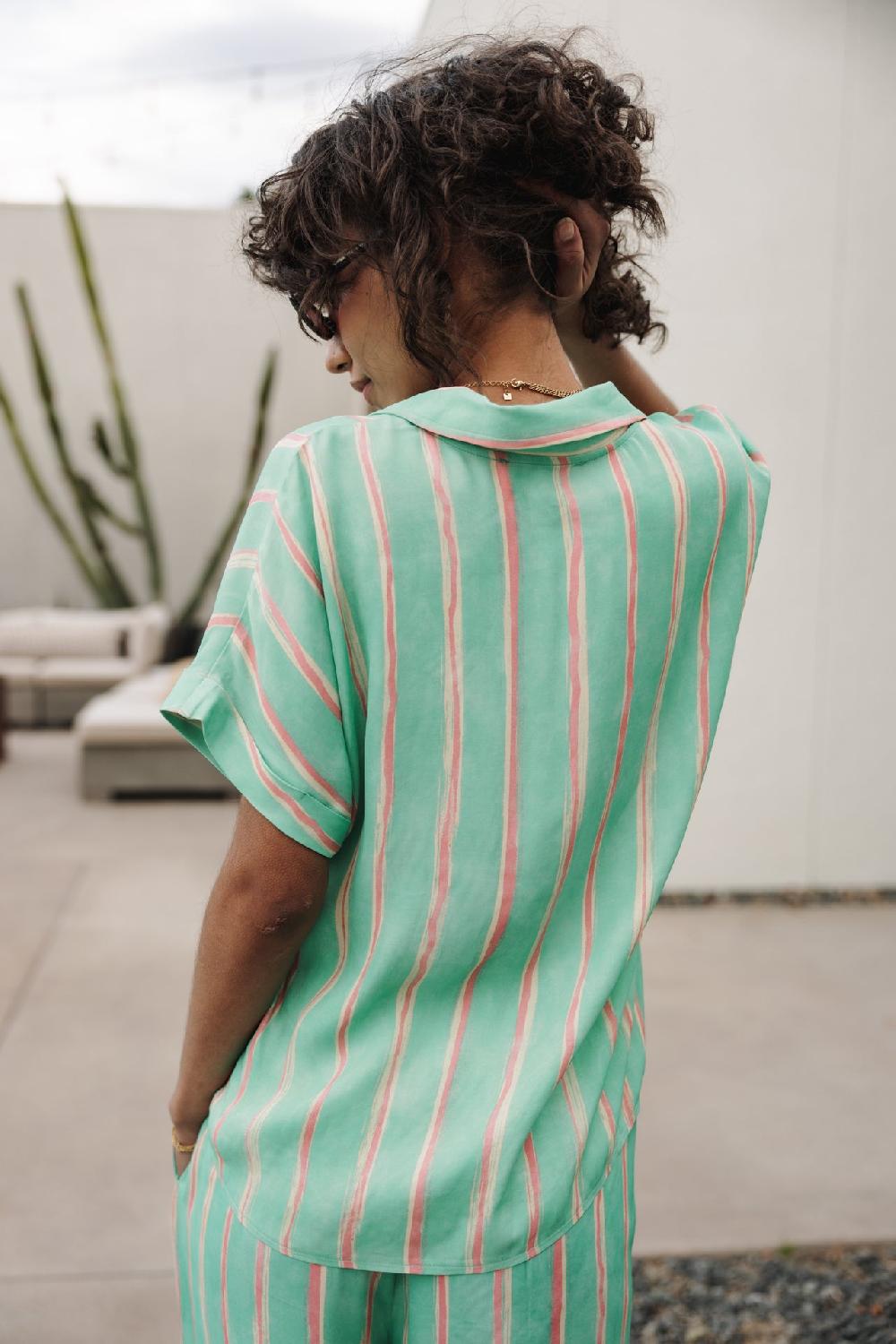 Freeman T. Porter Wina Crafty Stripe Chemise Fluide à Rayures Femme Deep Mint