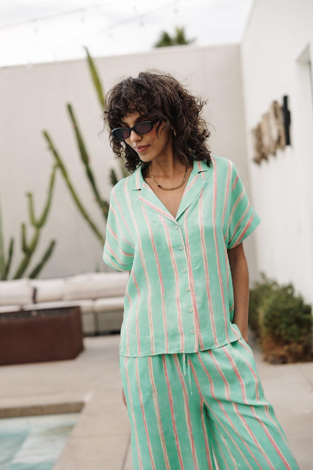 freeman t. porter Wina Crafty Stripe Chemise fluide à rayures Femme deep mint