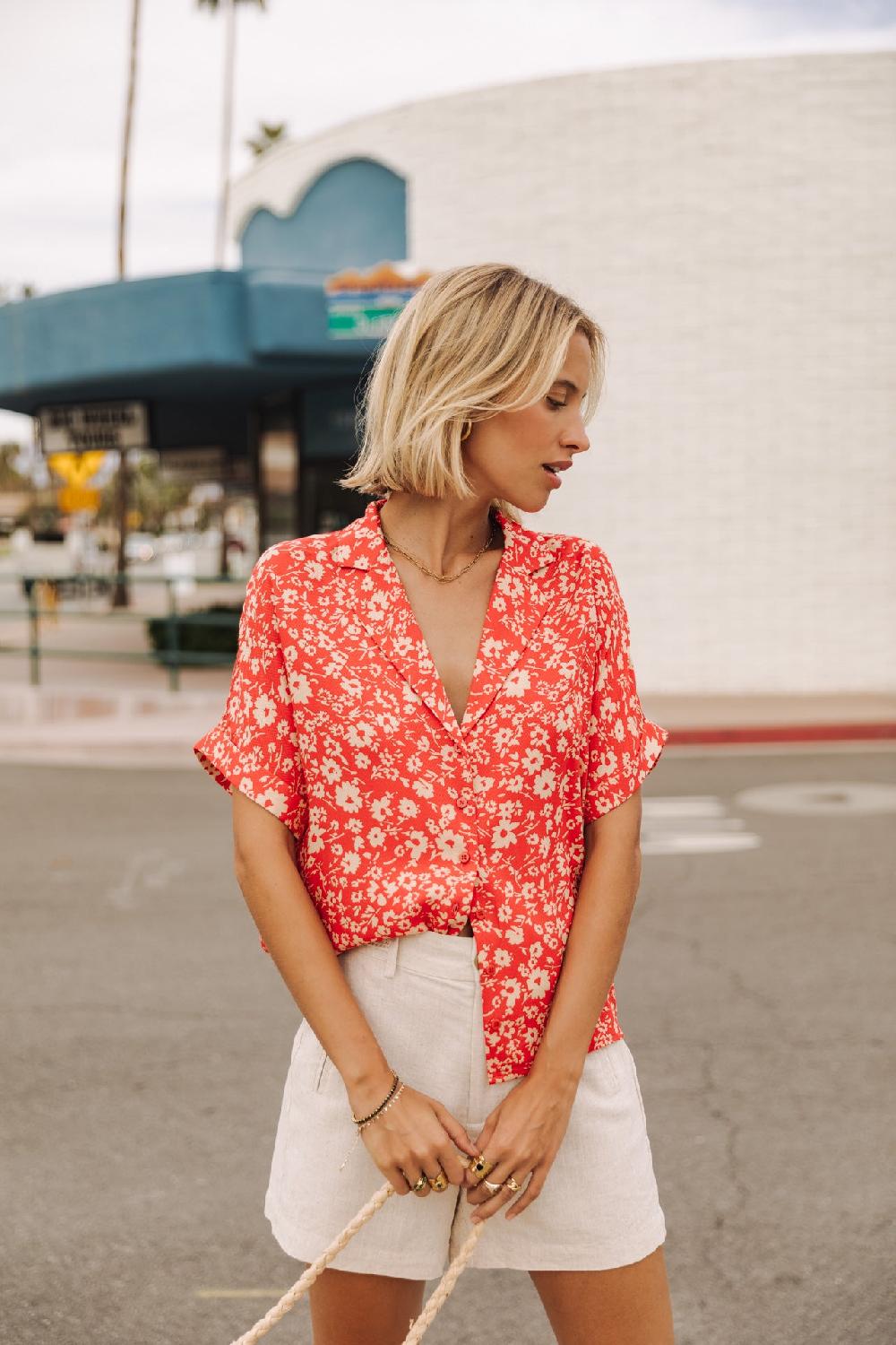 Freeman T. Porter Wina Daisy Chemise Fleurie Femme Fiesta Red