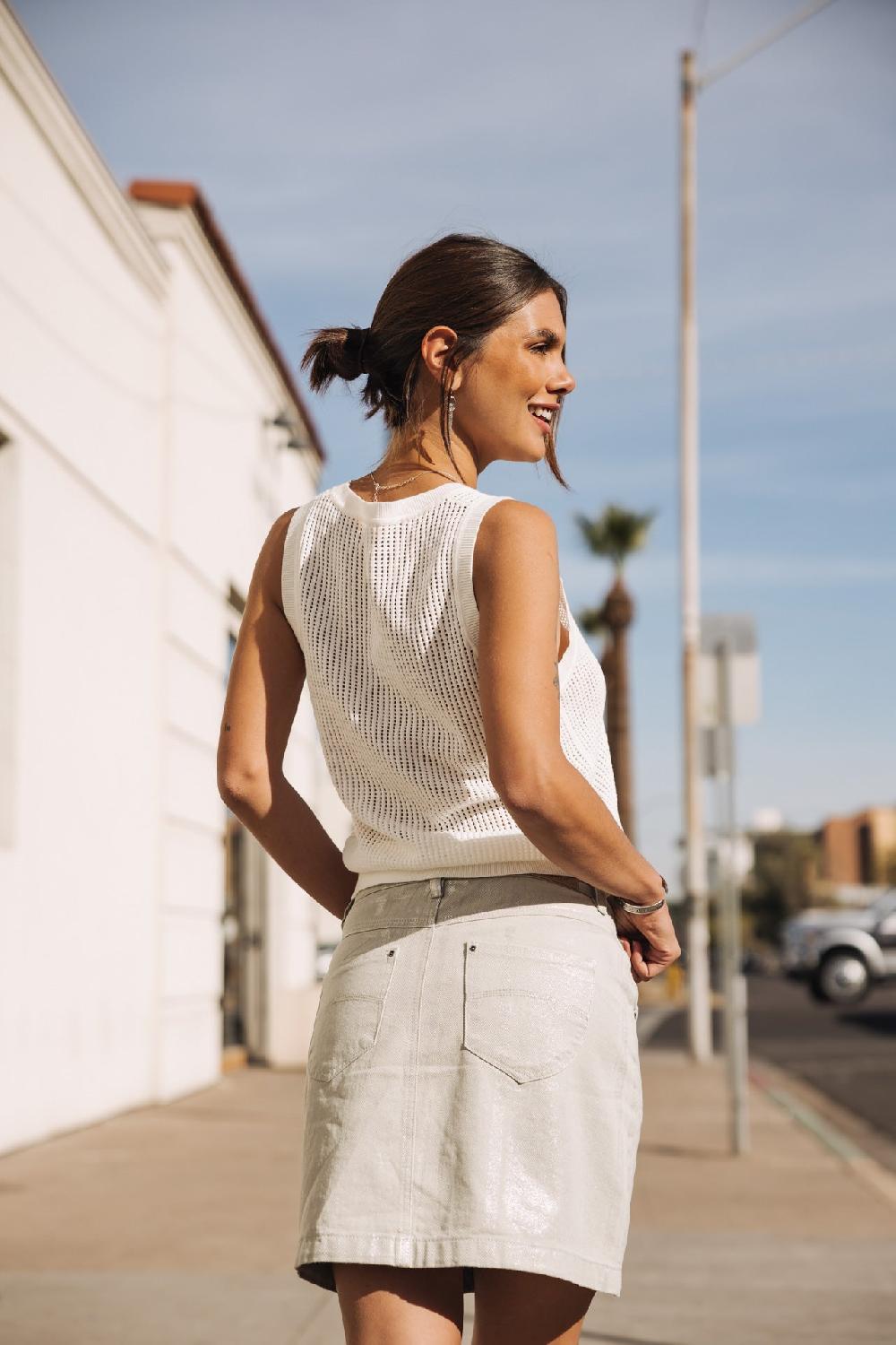 Freeman T. Porter Zelya Kidney Foil Jupe En Lamé Femme Desert Sage