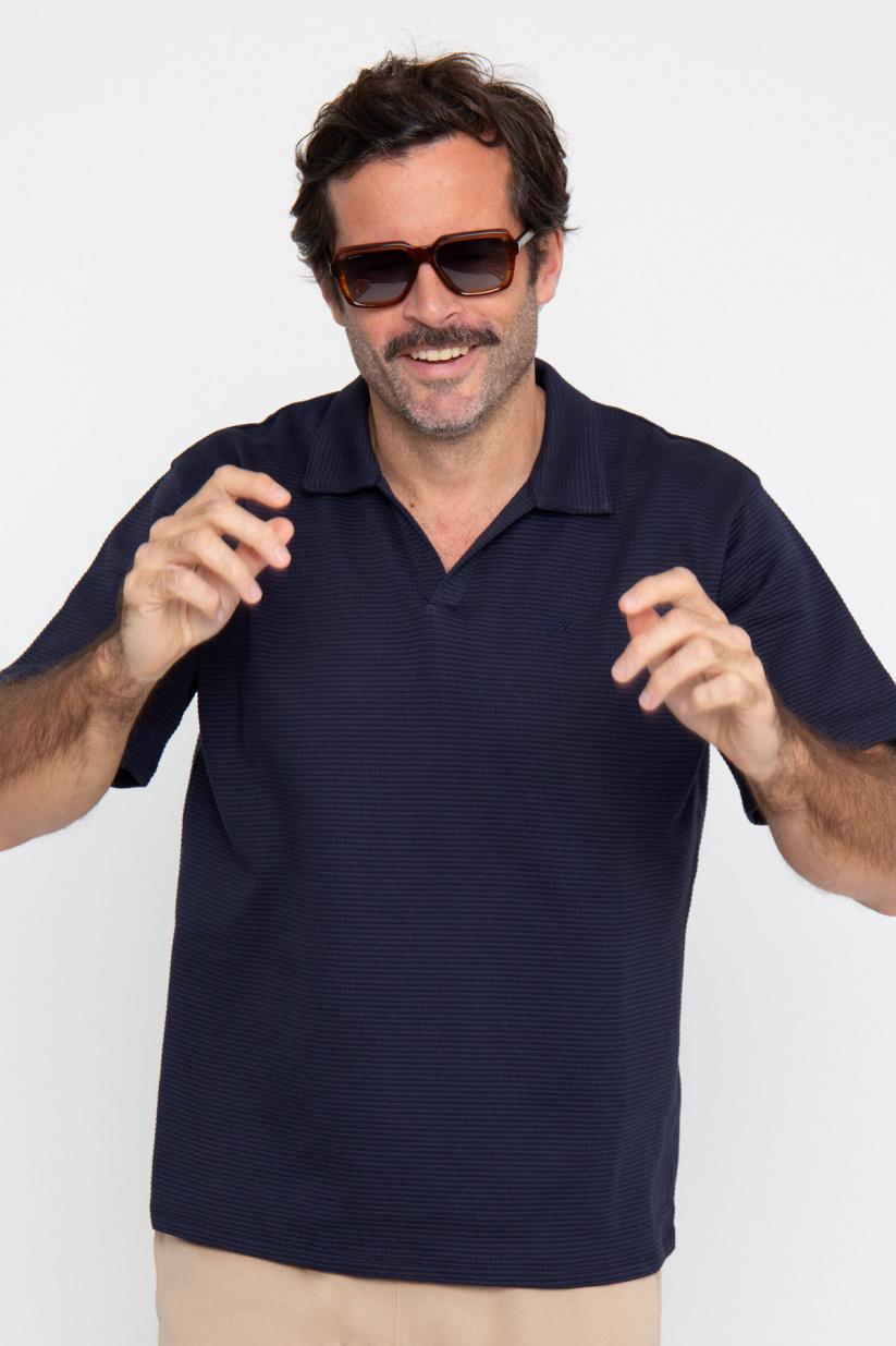 French Disorder Polo VICTOR Gaufré Navy