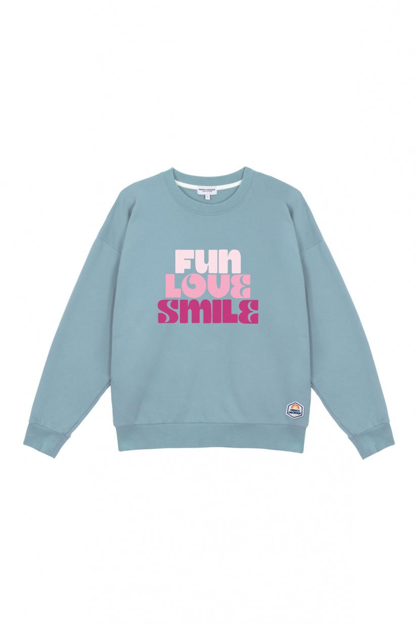 French Disorder Sweat Max FUN LOVE SMILE Faded Denim
