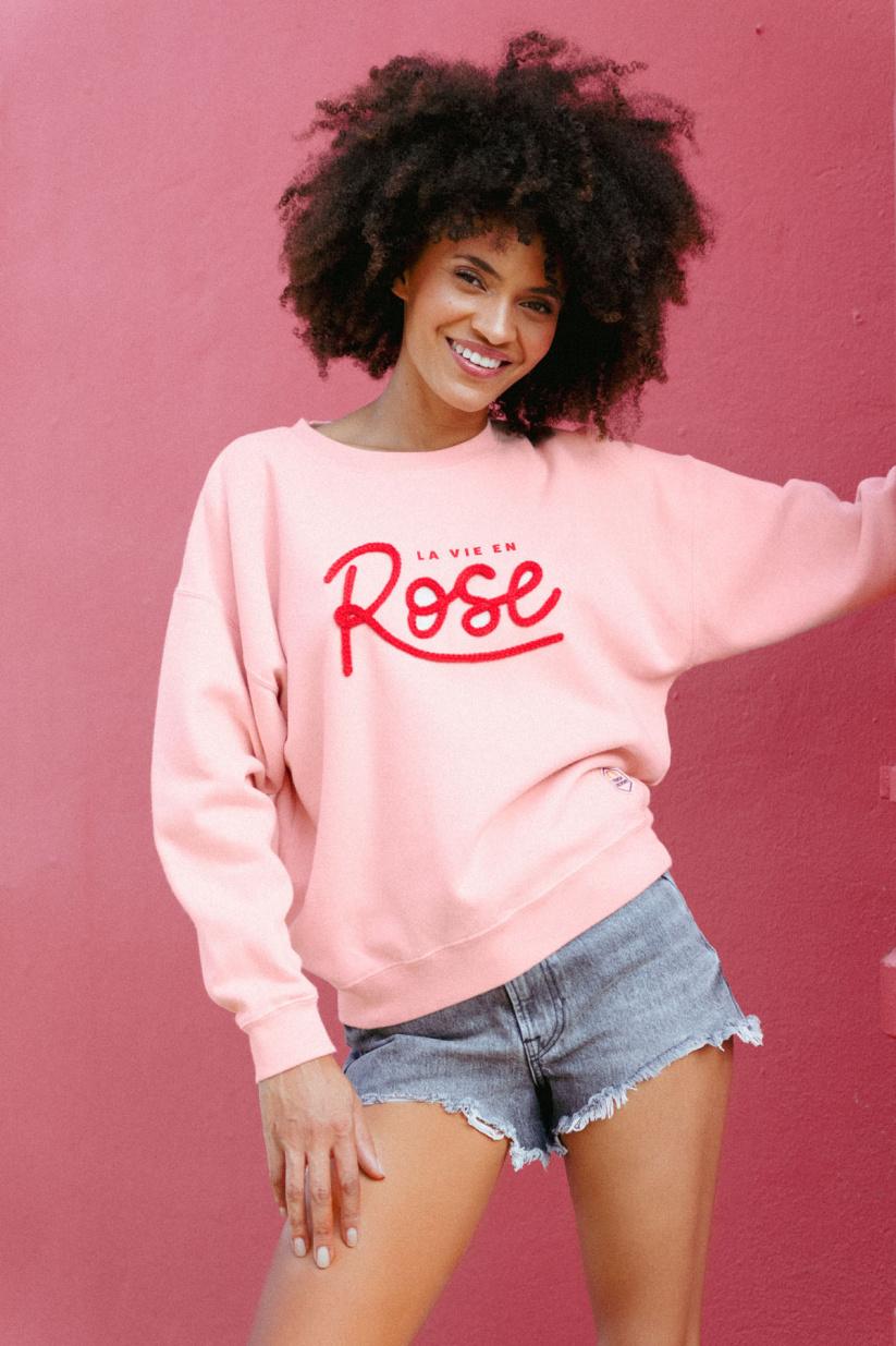 french disorder Sweatricotin Rosie LA VIE EN ROSE Crème