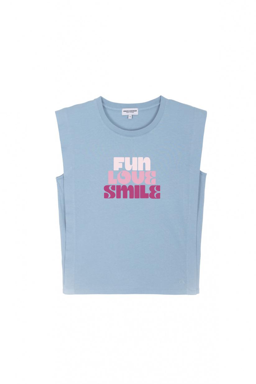 French Disorder Top Poppy FUN LOVE SMILE Faded Denim