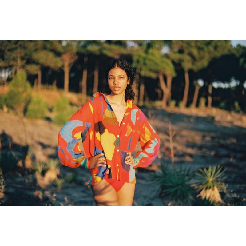 g.kero BLOUSE MANCHES BALLON RAINBOW ROUGE