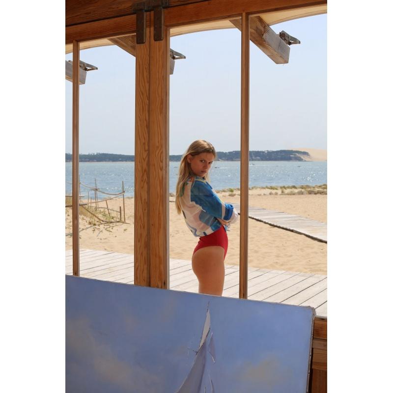 G.kero Chemise En Coton Soie Bleu Jaune Rose