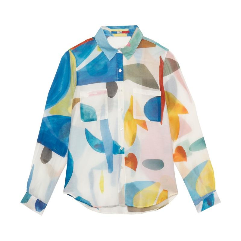 G.kero Chemise En Coton Soie Bleu Jaune Rose