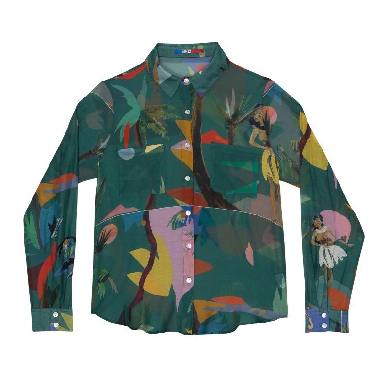 G.kero CHEMISE EN COTON SOIE Green Moon