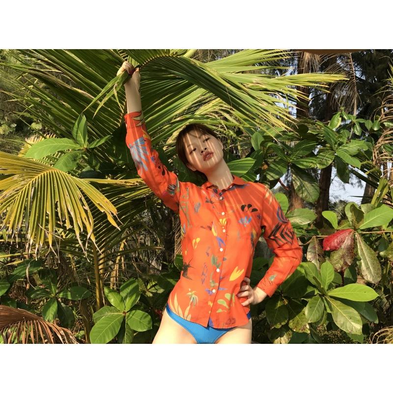 G.kero CHEMISE EN COTON SOIE Tangerine Red