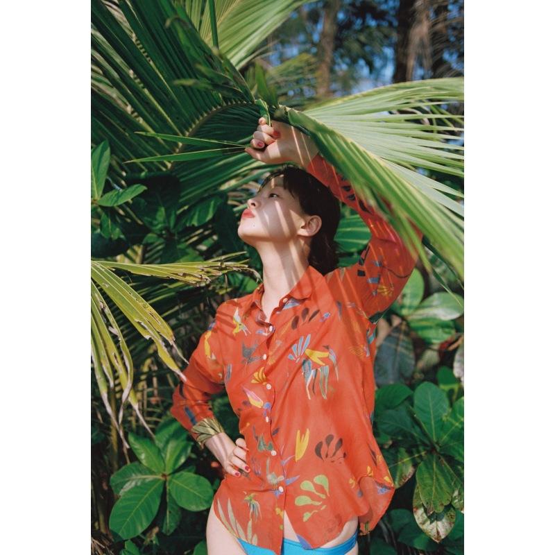 g.kero CHEMISE EN COTON SOIE Tangerine Red