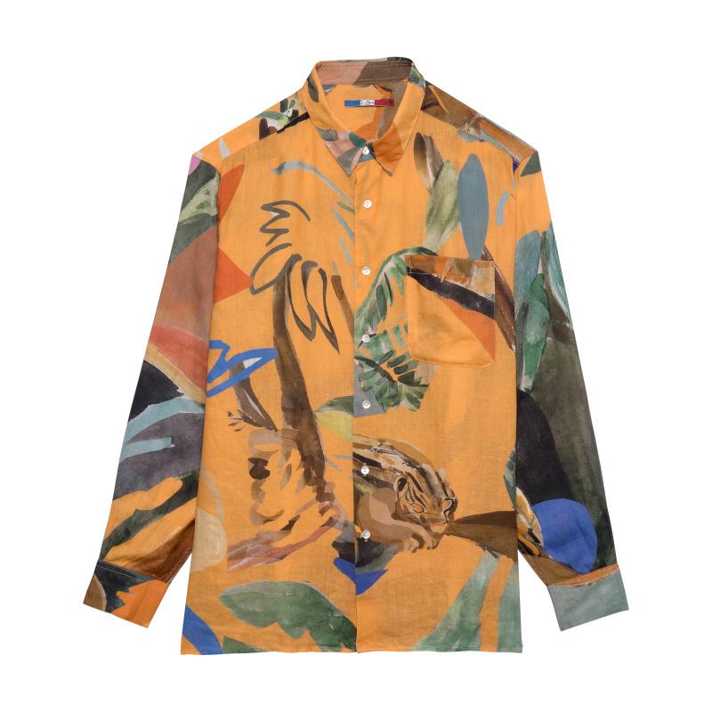 g.kero CHEMISE EN LIN DANCING WOOD ORANGE