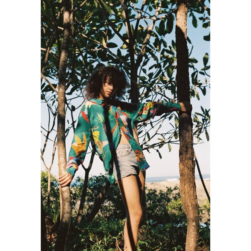 G.kero CHEMISE EN LIN Green Moon Flash