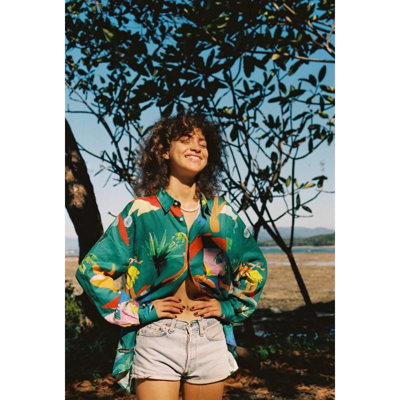 g.kero CHEMISE EN LIN Green Moon Flash