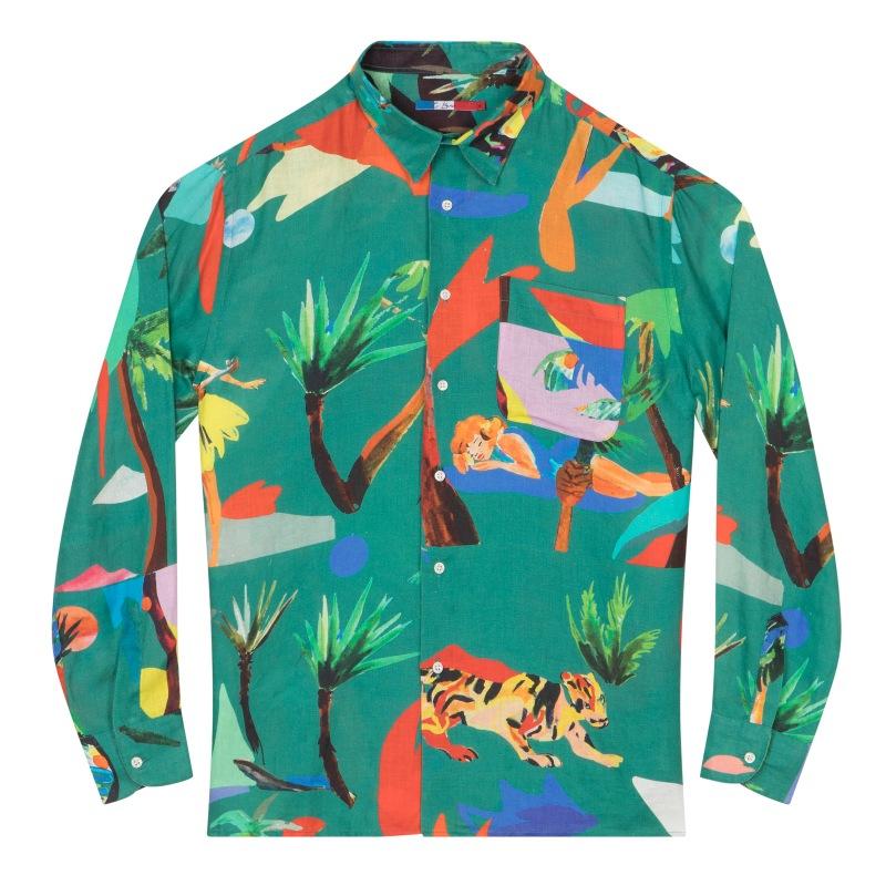 g.kero CHEMISE EN LIN GREEN MOON FLASH