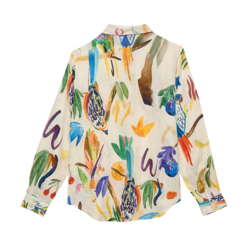 G.kero CHEMISE EN LIN PERRUCHES