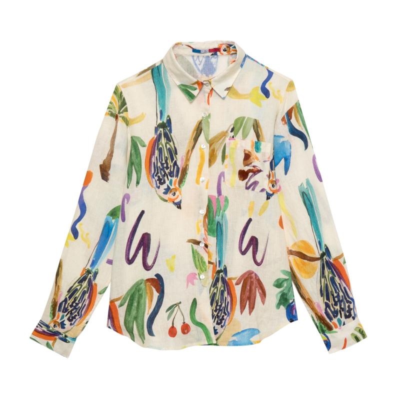 g.kero CHEMISE EN LIN PERRUCHES