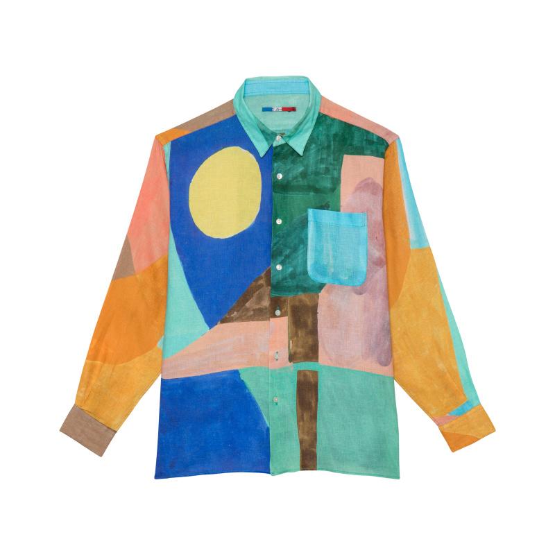 g.kero CHEMISE EN LIN ROSE BLEU VERT