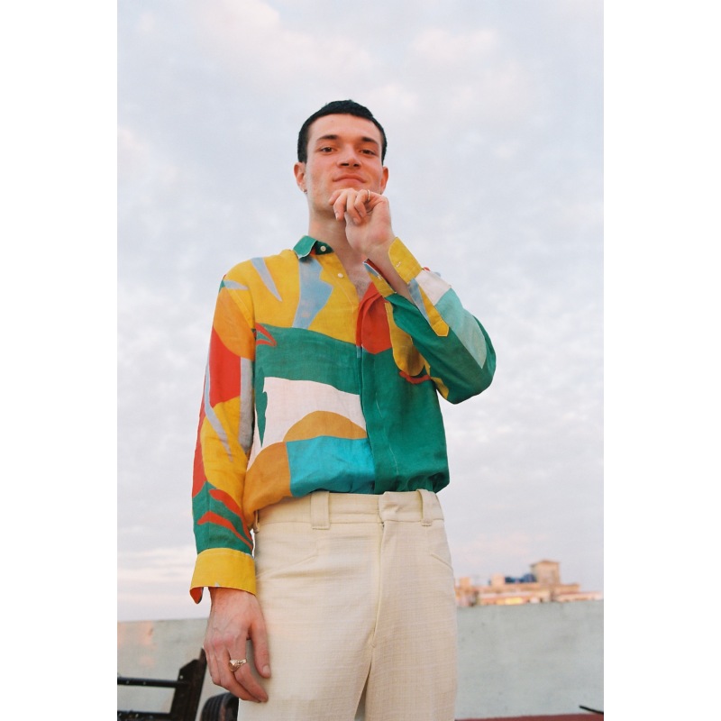 G.kero CHEMISE EN LIN YELLOW RED GREEN