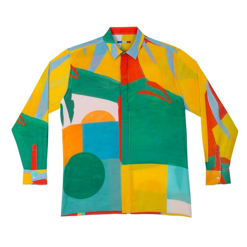 G.kero CHEMISE EN LIN YELLOW RED GREEN